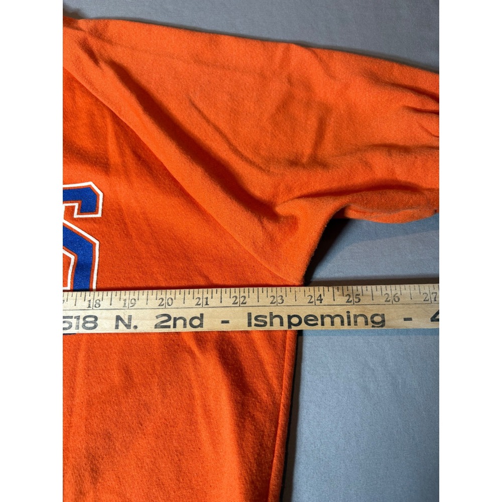 Vintage Denver Broncos Short Sleeve Sweatshirt Orange Retro NFL Helmet Logo M/L - Picture 3 of 5